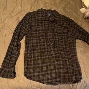 George Men's Black and Gray Plaid Button Down flannel Shirt